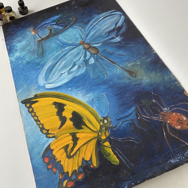 ARTWORK, Blue Yellow Butterfly Painting on Art Board (Large)